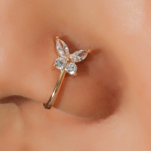 Butterfly Non Piercing Nose Ring Clip Copper Inlaid Zircon U Shaped Fake Nose Stud Jewelry For Women
