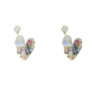 Fashion heart drop earrings with colorful zircon crystals on a gold setting