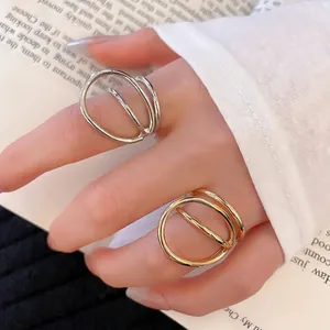 Geometric Multi Layer Open Ring Minimalist Metal Hollow Circle Finger Jewelry For Women Trendy Party Daily Fashion Modern Accessory