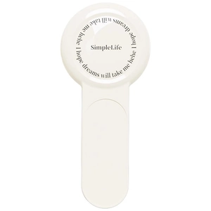 Minimalist beige toilet seat lifter with SimpleLife engraving and plastic handle