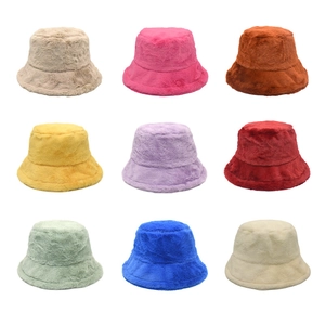 Plush Bucket Hat Faux Fur Warm Winter Outdoor Solid Color Windproof Pan Hat For Men Women Elegant Fashionable Headwear