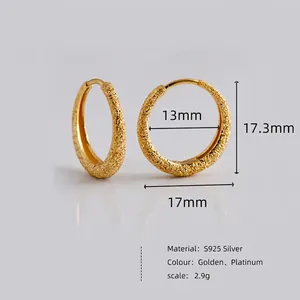 Textured S925 sterling silver hoop earrings in golden finish with 17mm outer diameter