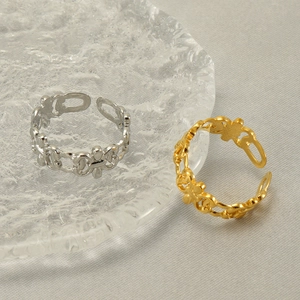 Minimalist hollow pattern open adjustable rings in gold and silver stainless steel finish