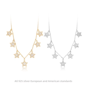 Elegant 925 Sterling Silver Multi Star Pendant Necklace For Women French Style Zirconia Choker Fashion Jewelry Gift