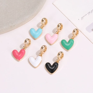 Colorful enamel heart pendants with gold-plated rings for DIY necklaces and jewelry making