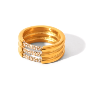 Anello multistrato da donna in acciaio inossidabile placcato oro 18K con cristalli