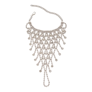 Elegant multi-layer silver slave bracelet with rhinestone fringe and finger ring link