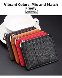 Portacarte in pelle con trama a litchi, cerniera e fessure multiple per carte in vari colori