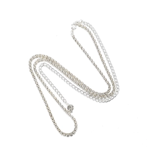 Chic silver layered waist chain with rhinestones and round pendant for beach club fashion
