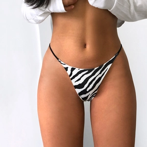 Sexy zebra print bikini bottoms with double thin side straps and low waist cotton design