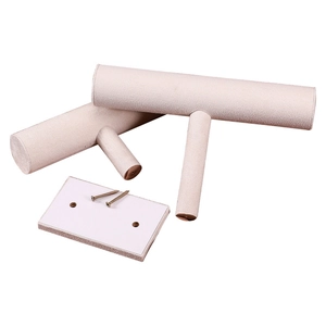 Two-tier beige velvet jewelry stand components with T-shaped rods and mounting base