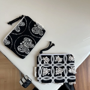 Mini Canvas Coin Purse With Embroidery Butterfly Sea Anemone Pattern Zipper Storage Bag For Lipstick Personal Items