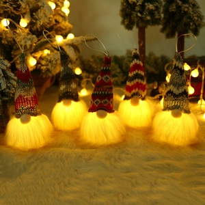 Luminous Christmas Gnome Decoration LED Light Up Rudolf Doll Handmade Knitting Plush Gnome Ornament Xmas Tree Hanging Gift