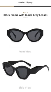 Detail view of large diamond-frame sunglasses with unique geometric faceted temples