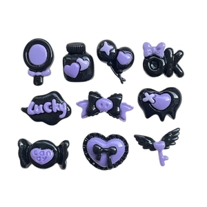 10pcs black and purple resin charms featuring wings heart and bow for DIY phone case making