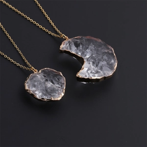 Irregular Heart Moon Crystal Pendant Necklace Stainless Steel O-Chain Fashion Jewelry For Women