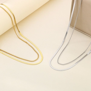 Double-layered gold and silver stainless steel snake chain necklaces for a trendy layered look