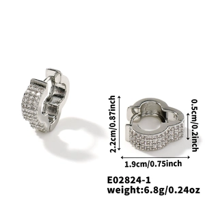 Detailed view of silver hoop earrings with white zircon pavé and exact dimensions