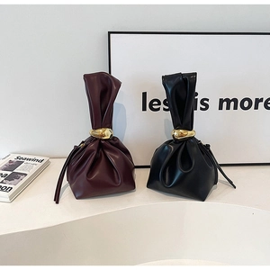 Minimalist PU leather cloud handbags in black and burgundy with gold ring handles