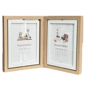 Light wood double folding 5x7 photo frame with rotating design for desktop display