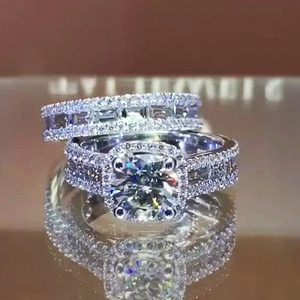 Square cushion cut zircon engagement ring set with silver plated micro-pave bands