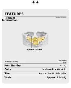 Detailed size specifications of the S925 sterling silver ring with 18K gold textured scales