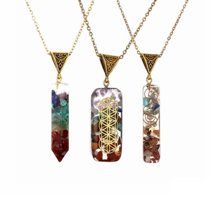Orgonite Pendant Necklace Colorful Natural Crushed Stone Resin Wrapped Flower Of Life Spiral Copper Wire Geometric Jewelry