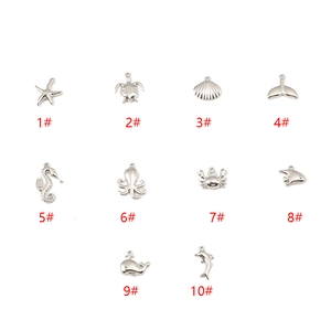 Silver stainless steel marine life charms collection with starfish and turtle pendants