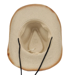 Detail view showing the fine weave and internal sweatband of this straw panama hat