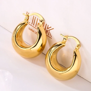 Waterdrop Hoop Earrings Chunky Copper 18K Gold Plated High Polished Geometric European Style For Women