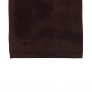 Close-up of the smooth hemline on a chocolate brown velvet ruched midi dress for women