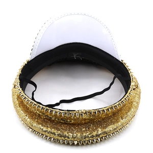 Golden sequin captain hat with metallic studs for women wedding party and stage performance