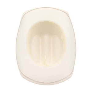 Internal view of cream felt cowboy hat showing the sweatband and adjustable drawstring