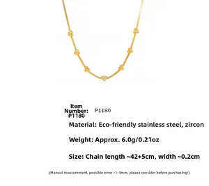 Detailed size specifications of gold-plated stainless steel multi-heart zircon necklace