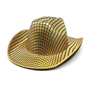 Cappello da cowboy con paillettes dorate e motivo a scacchi neri per feste di carnevale