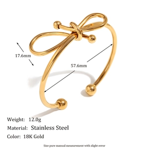 Bracelet jonc nœud papillon en acier inoxydable plaqué or 18 carats avec dimensions