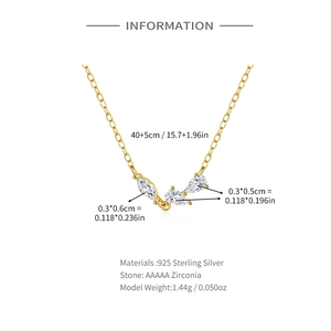 Detail of 925 silver V-shaped necklace with 3 AAAAA zircons and chain length specs
