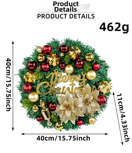 Detailed view of a 40cm Christmas wreath with gold stars and red ornaments