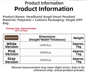 Size chart detail for plush angel Christmas tree ornaments in pink white and grey