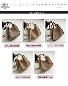 Detailed grid view of hollow woven mesh tote bags in five different colors with size scale