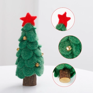 Mini wool felt Christmas tree desk ornament with star topper and wooden base