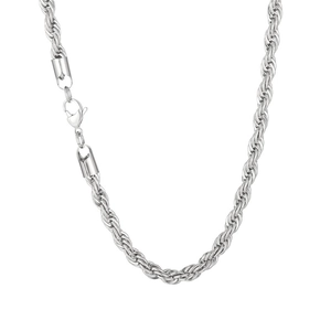 Classic silver stainless steel twist rope chain necklace with lobster clasp for men and women