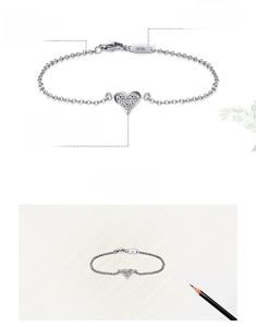 Detailed macro of S925 sterling silver heart bracelet featuring a 5A grade zircon stone