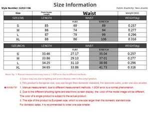 Size chart detail for satin midi skirt with lace trim showing measurements in CM and INCH