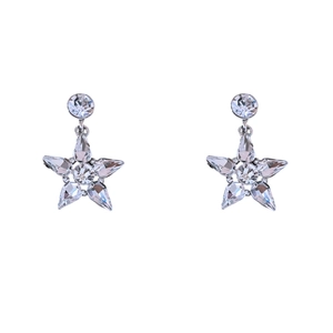 Elegant silver star earrings with brilliant rhinestones for women shown on white background