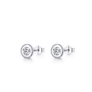 Minimalist S925 sterling silver round stud earrings with brilliant sparkling cubic zirconia