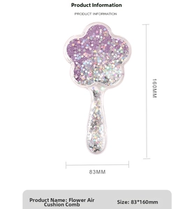 Detailed size specifications of flower shaped air cushion comb with purple sequins