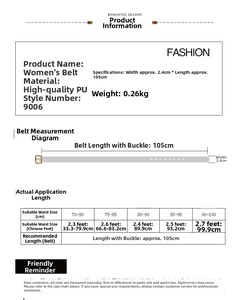 Size chart for women's PU leather belt bag with length 105cm and width 2.4cm details
