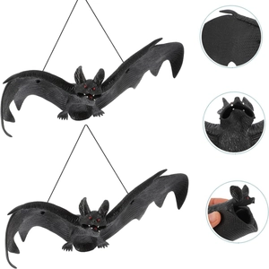Halloween hanging rubber bat props with red eyes for spooky party atmosphere decor