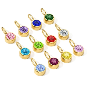 Round Colorful Rhinestone Birthstone Pendants Stainless Steel DIY Jewelry Making Findings Accessories For Necklaces Bracelets Earrings